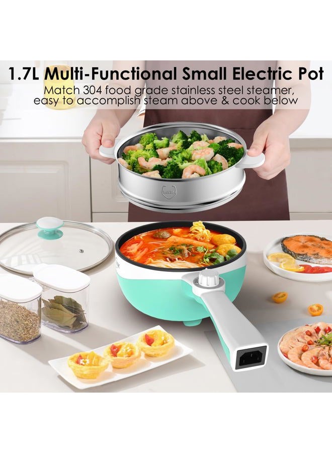 Audecook Hot Pot Electric, 1.7L Mini Electric Skillet Portable Nonstick Sauté Pan with Power Adjustment, Ramen Cooker Travel Multicooker for Steak/Soup/Egg/Oatmeal/Noodles (Tongs for Cooking Included) - Image 4